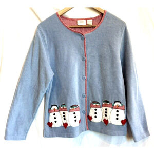 Vintage Baxter Wells Holiday Cardigan Womens Large Embroidered Snowman Christmas